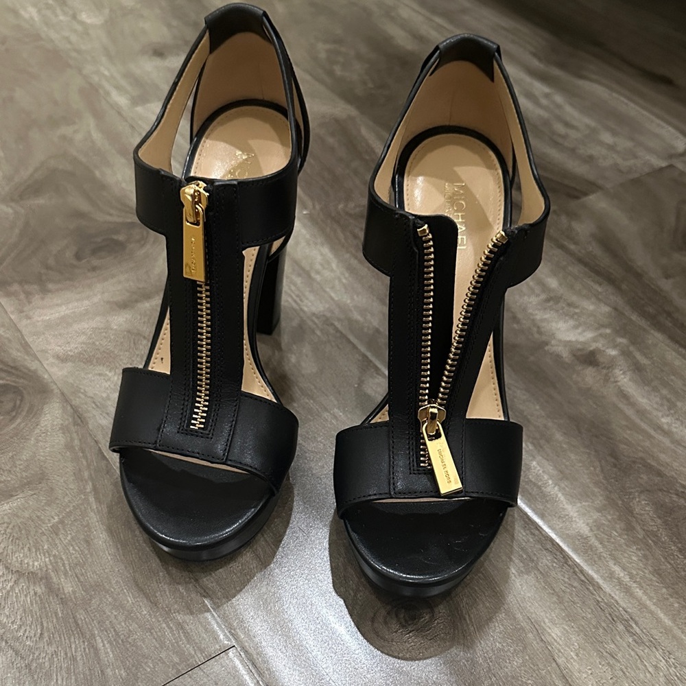 Michael Kors Black Heels with Gold Zipper